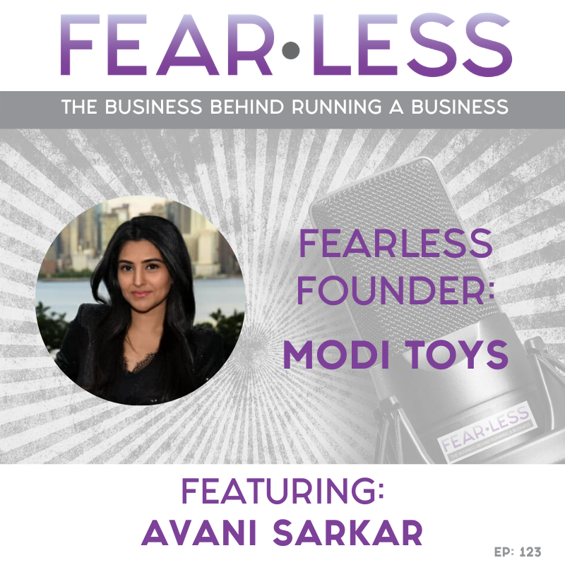 logo for fearless podcast featuring avani sarkar