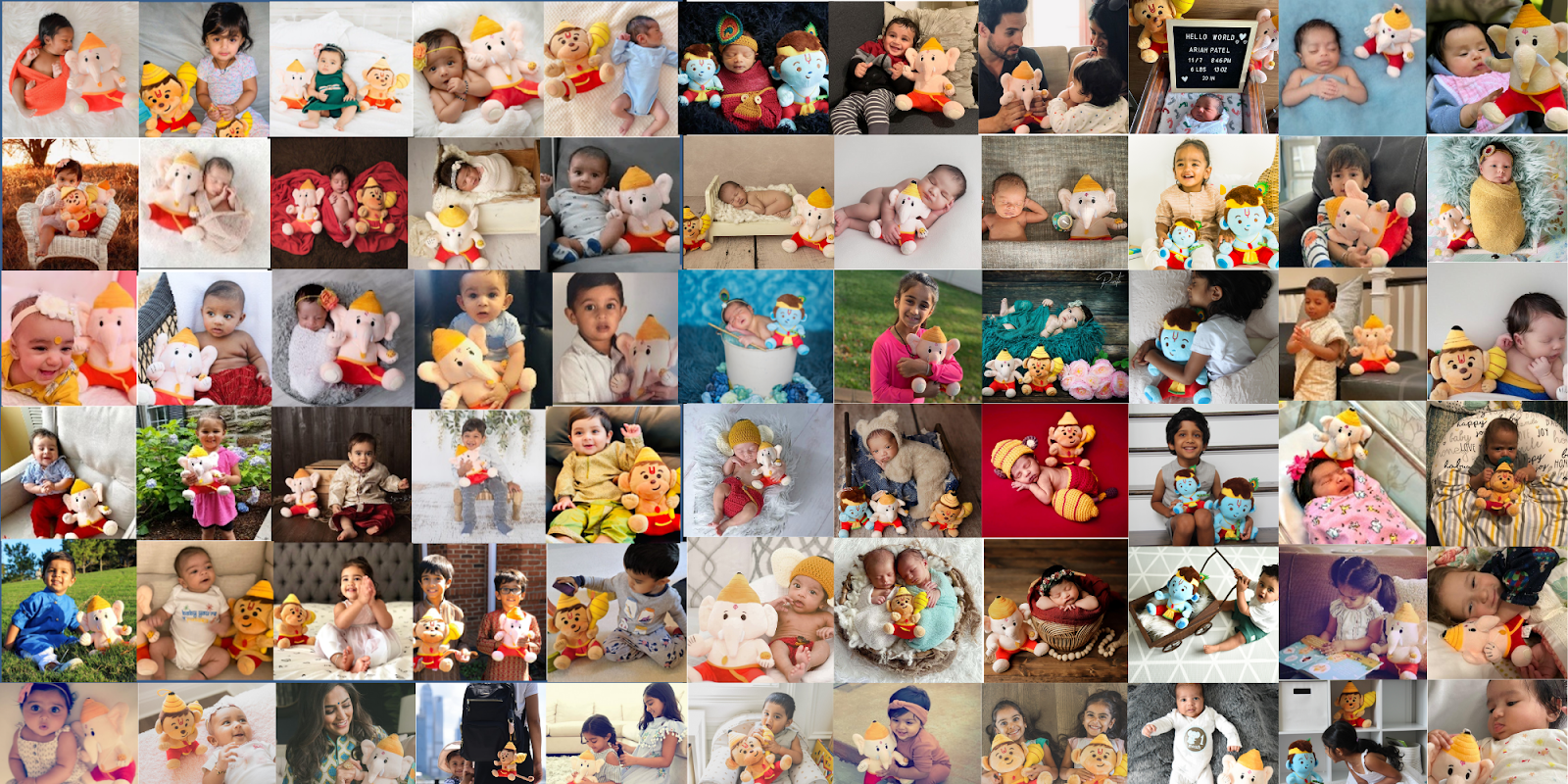 collage of pictures of children and plush toys